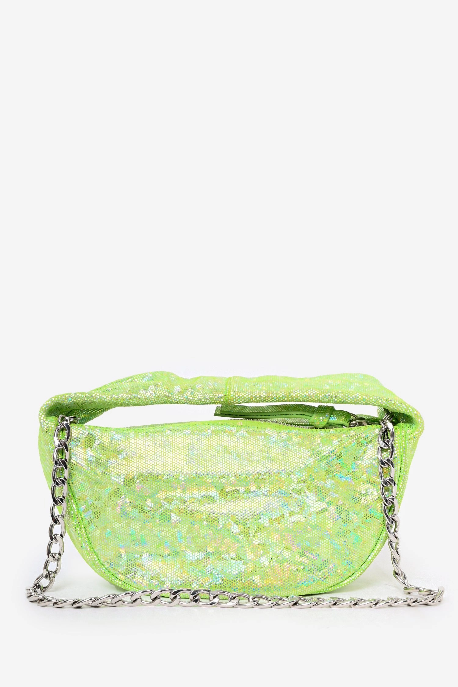 By Far Green Metallic Baby 'Cush' Mini Bag with Chain