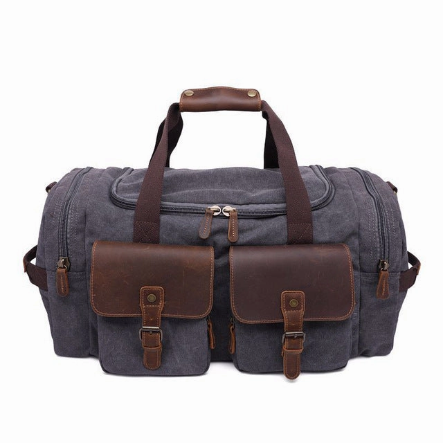 Canvas Leather Men Travel Bags Carry On Luggage Pocket Men Duffel Bags Tote Large Weekend Overnight