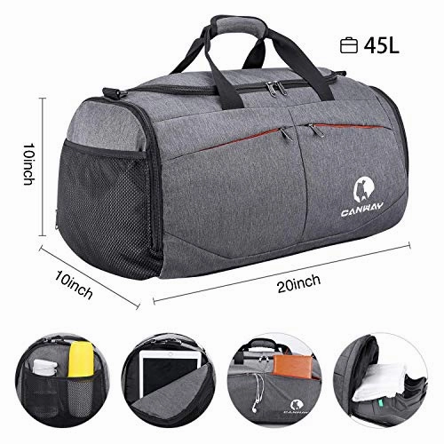 Canway Sports Gym Bag, Travel Duffel bag with Wet Pocket & Shoes Compartmentfor men women, 45L, Lightweight