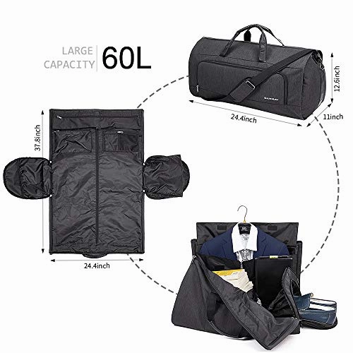 Carry on Garment Bag, 60L Large Travel Duffel Bag with Shoes Compartment Convertible Suit Travel Bag Weekender Bag for Men Women