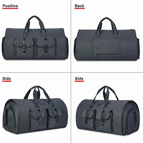 Carry-on Garment Bag Large Duffel Bag Suit Travel Bag Weekend Bag Flight Bag with Shoe Pouch for Men Women (Black)