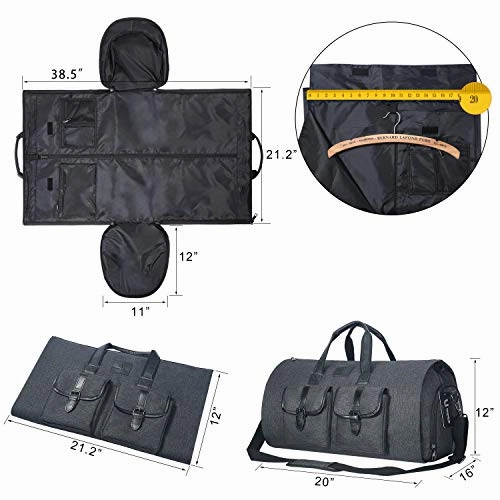 Carry-on Garment Bag Large Duffel Bag Suit Travel Bag Weekend Bag Flight Bag with Shoe Pouch for Men Women (Black)