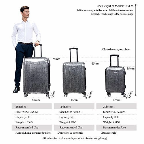 Carry On Luggage with Spinner Wheels and Integrated Weight Scale Built In TSA Lock Hard Shell Lightweight PC 20 Inch Rolling Travel Suitcase Small Cabin