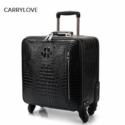 Carrylove Latest Fashion Crocodile Pattern 16/20/22 Size Cow Leather Boarding  Rolling Luggage