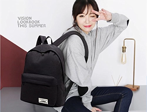 Casual Canvas Laptop Backpack, AUGUR Classic Bookbag Backpack for 14 Tablet - Black