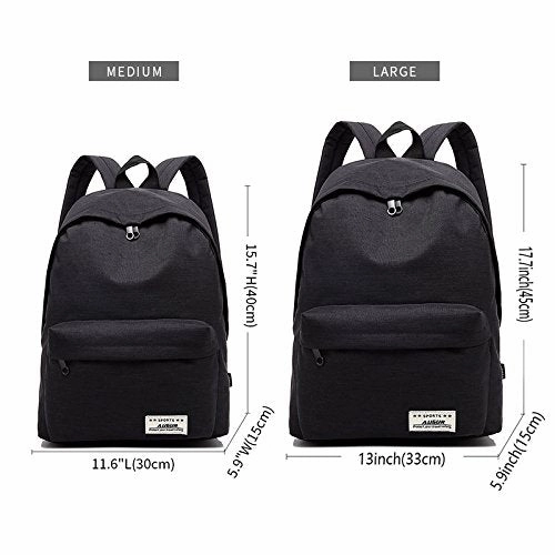 Casual Canvas Laptop Backpack, AUGUR Classic Bookbag Backpack for 14 Tablet - Black