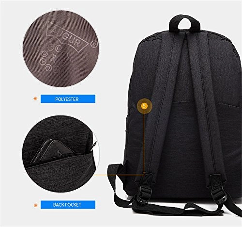 Casual Canvas Laptop Backpack, AUGUR Classic Bookbag Backpack for 14 Tablet - Black