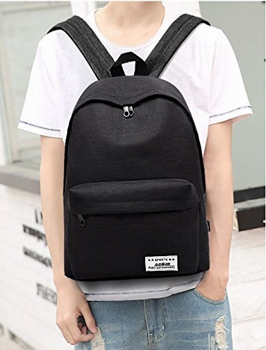 Casual Canvas Laptop Backpack, AUGUR Classic Bookbag Backpack for 14 Tablet - Black