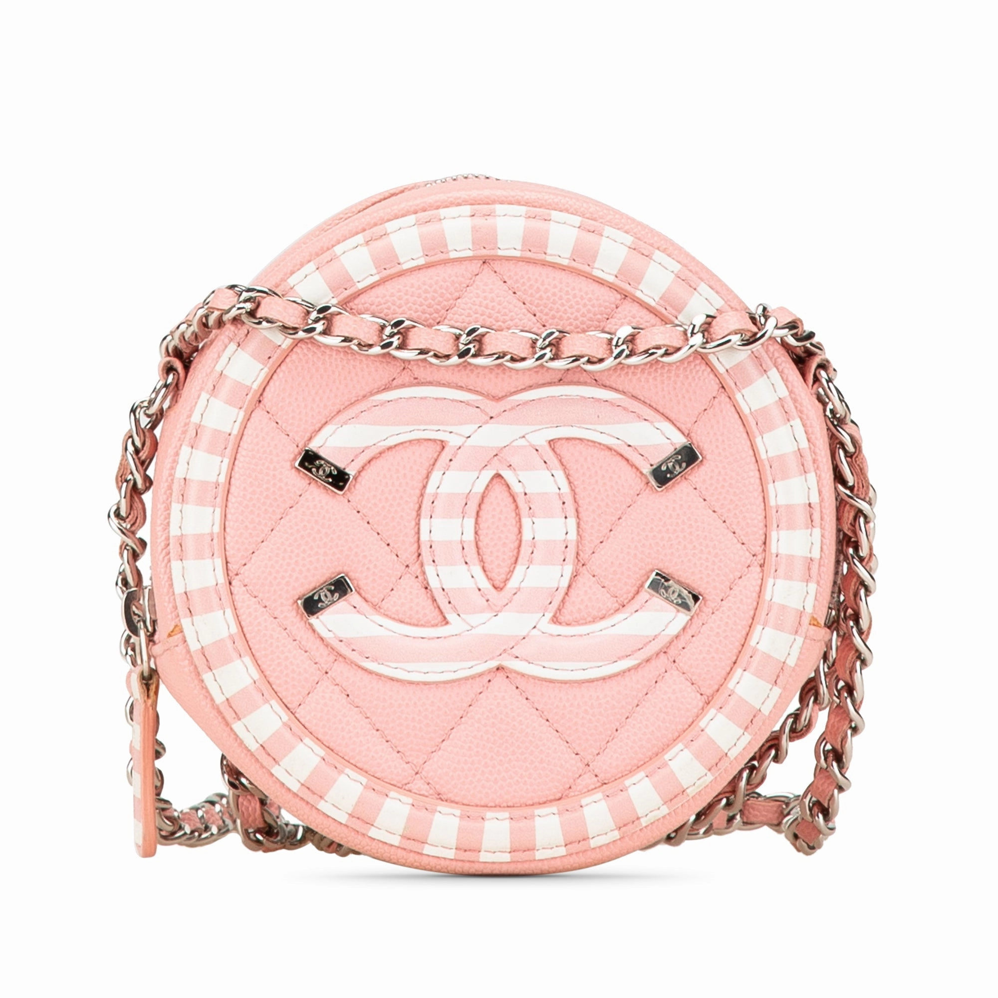 Caviar Striped CC Filigree Round Crossbody