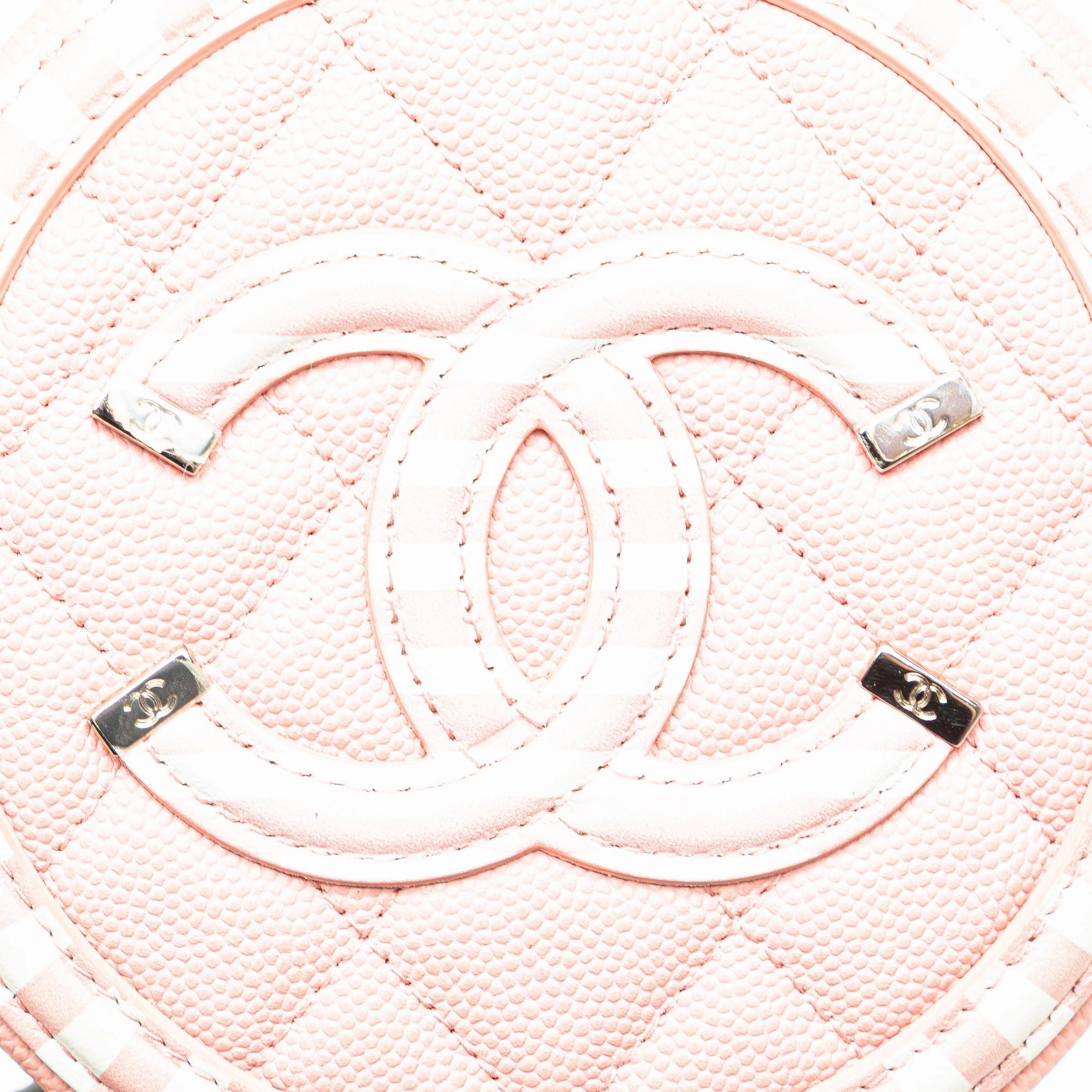 Caviar Striped CC Filigree Round Crossbody