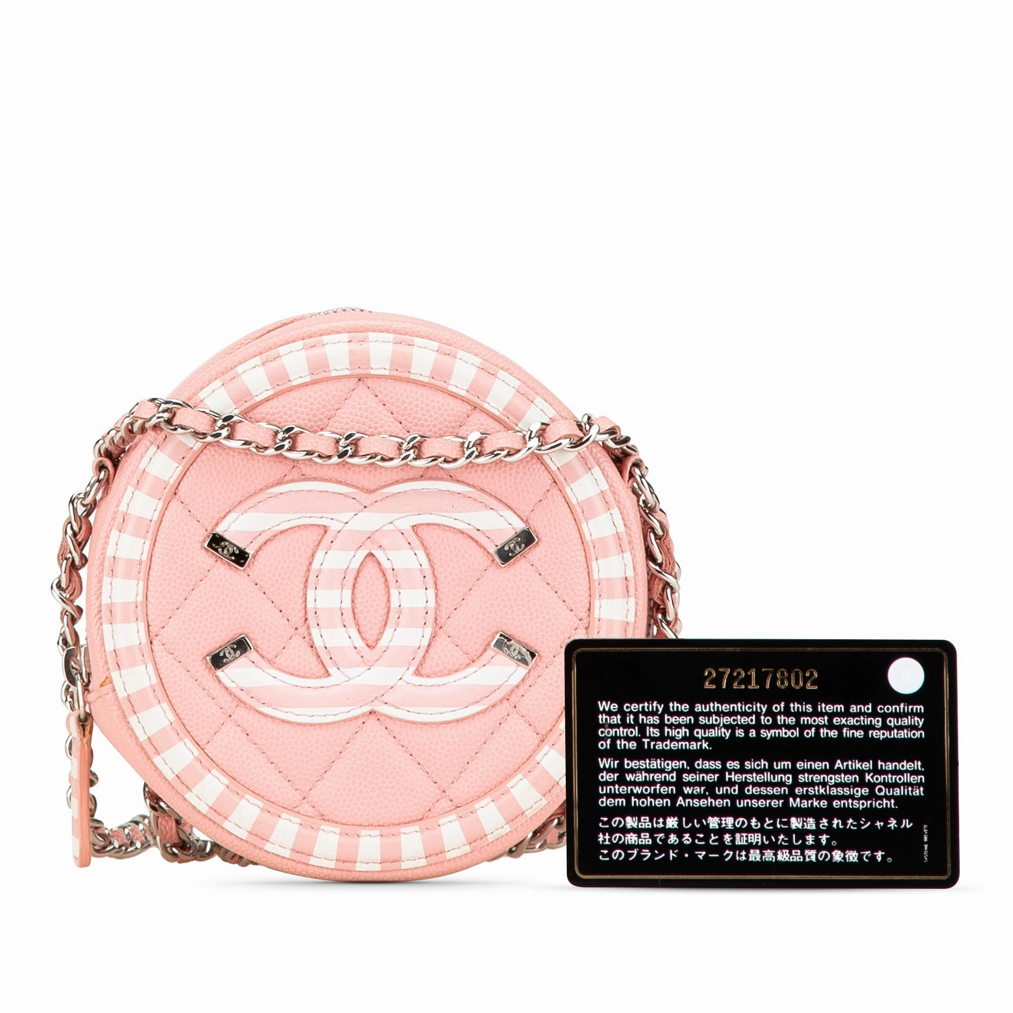 Caviar Striped CC Filigree Round Crossbody