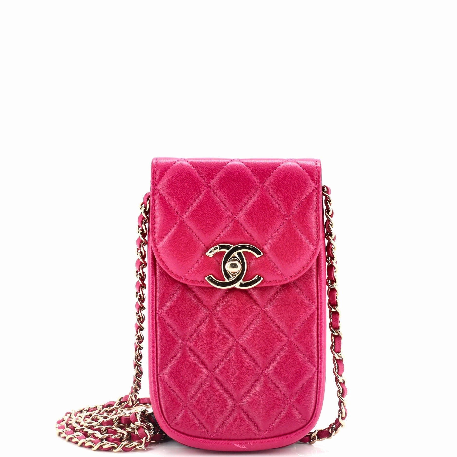CC Flap Phone Holder Crossbody Bag Quilted Lambskin