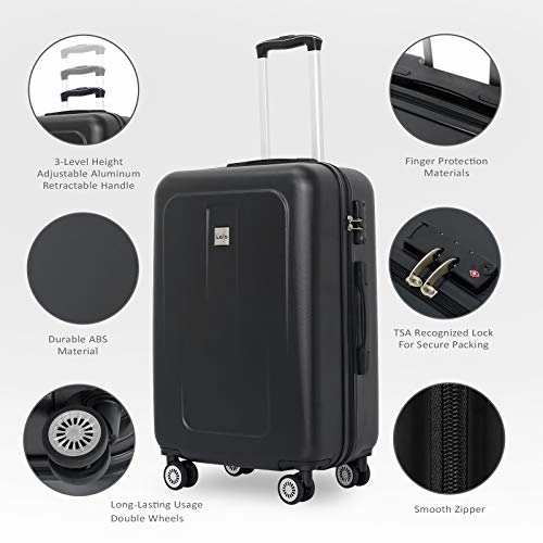 Ceilo ABS Hardside Luggage Sets With USB Interface Laptop Pocket,Lightweight Carry On Suitcase With TSA Lock&360Spinner Wheels,Black,3-Piece Travel Luggage Set (20/24/28)