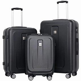 Ceilo ABS Hardside Luggage Sets With USB Interface Laptop Pocket,Lightweight Carry On Suitcase With TSA Lock&360Spinner Wheels,Black,3-Piece Travel Luggage Set (20/24/28)