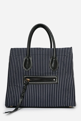 Celine 2015 Navy Blue Striped Canvas Phantom Cabas Tote