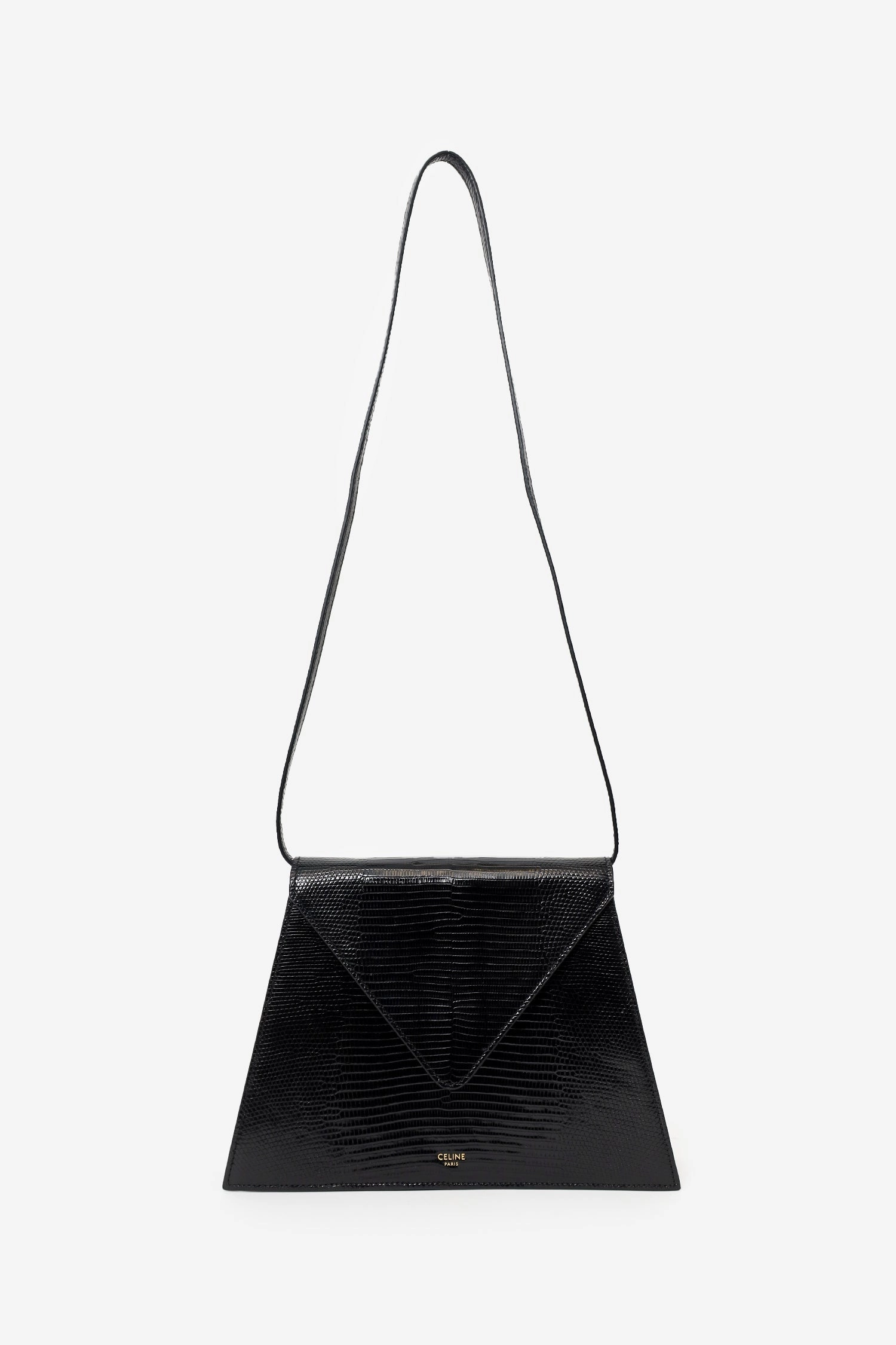 Celine Black Lizard Embossed Triangle Pochette