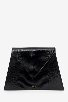 Celine Black Lizard Embossed Triangle Pochette