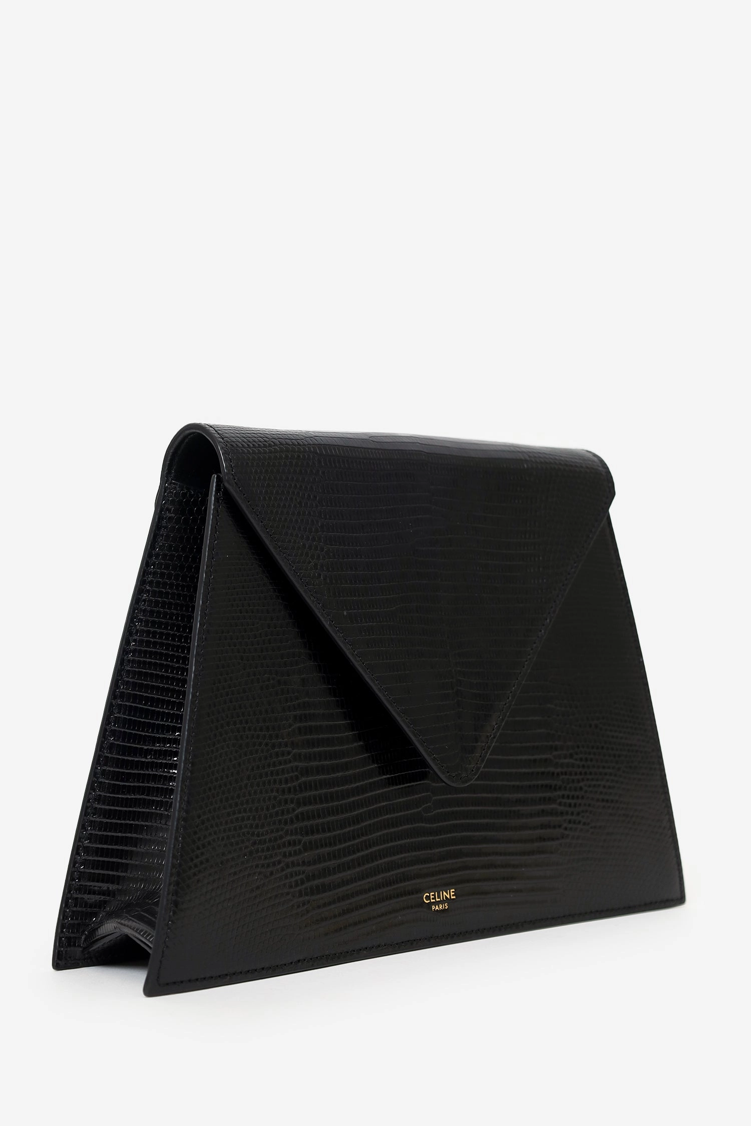 Celine Black Lizard Embossed Triangle Pochette