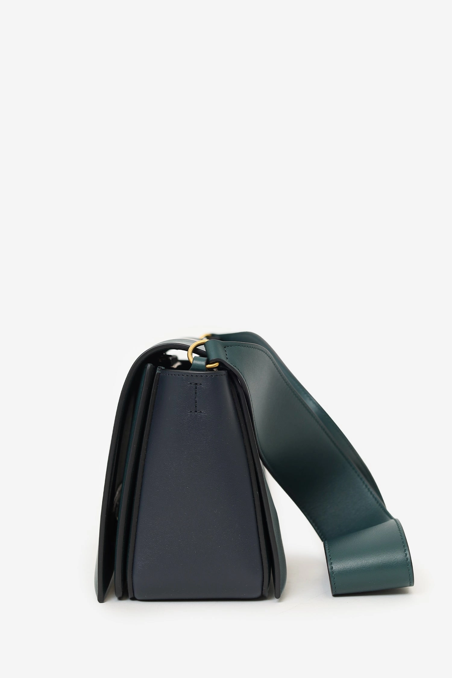Celine Navy/Green Leather Frame Shoulder Bag