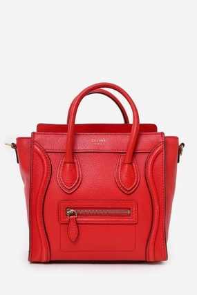 Celine Red Leather Nano Luggage with Strap