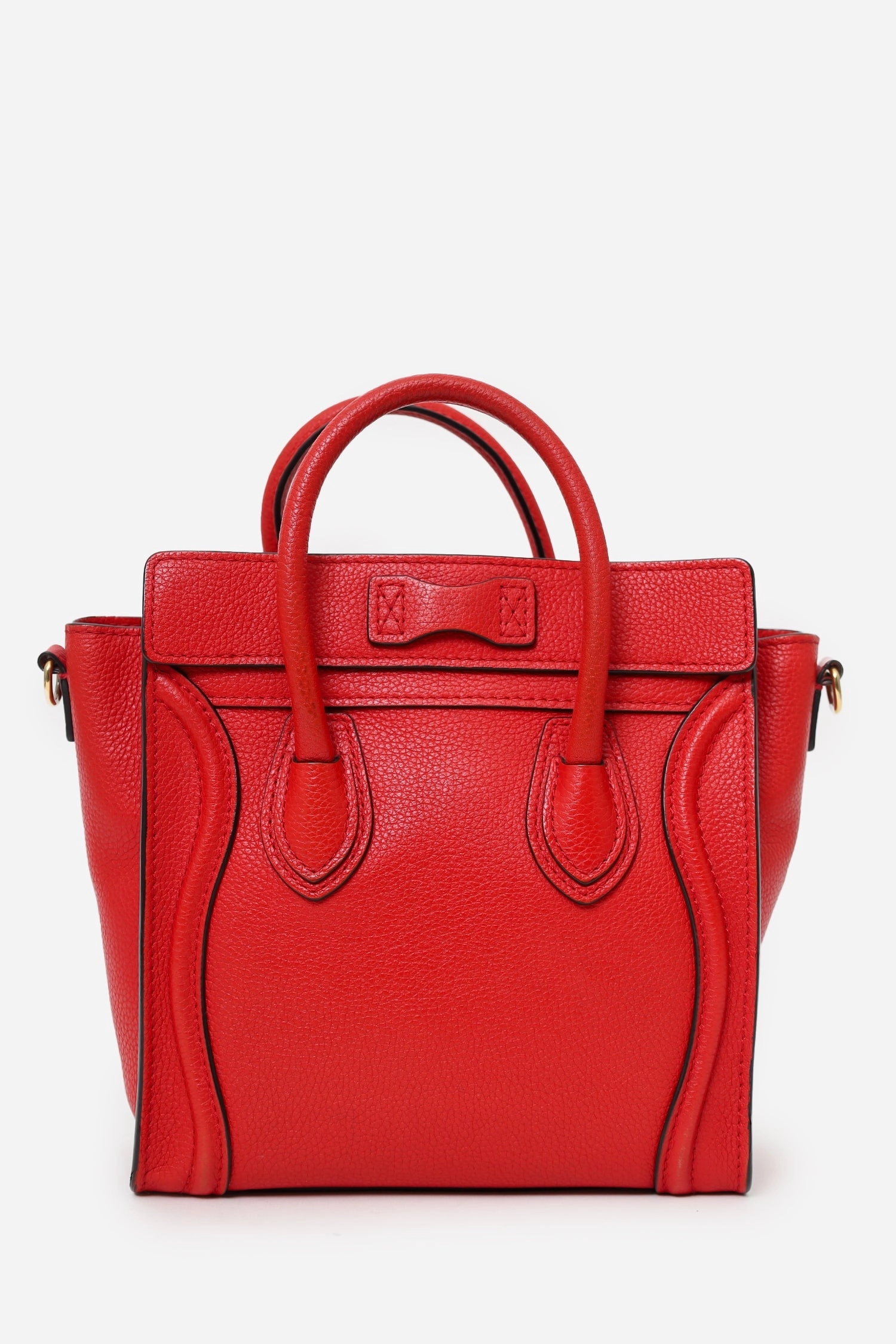 Celine Red Leather Nano Luggage with Strap