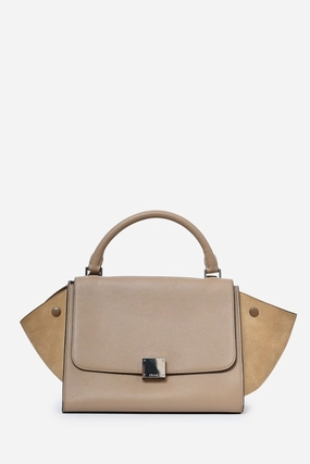 Celine Taupe Leather/Beige Suede Small Trapeze Bag with Strap