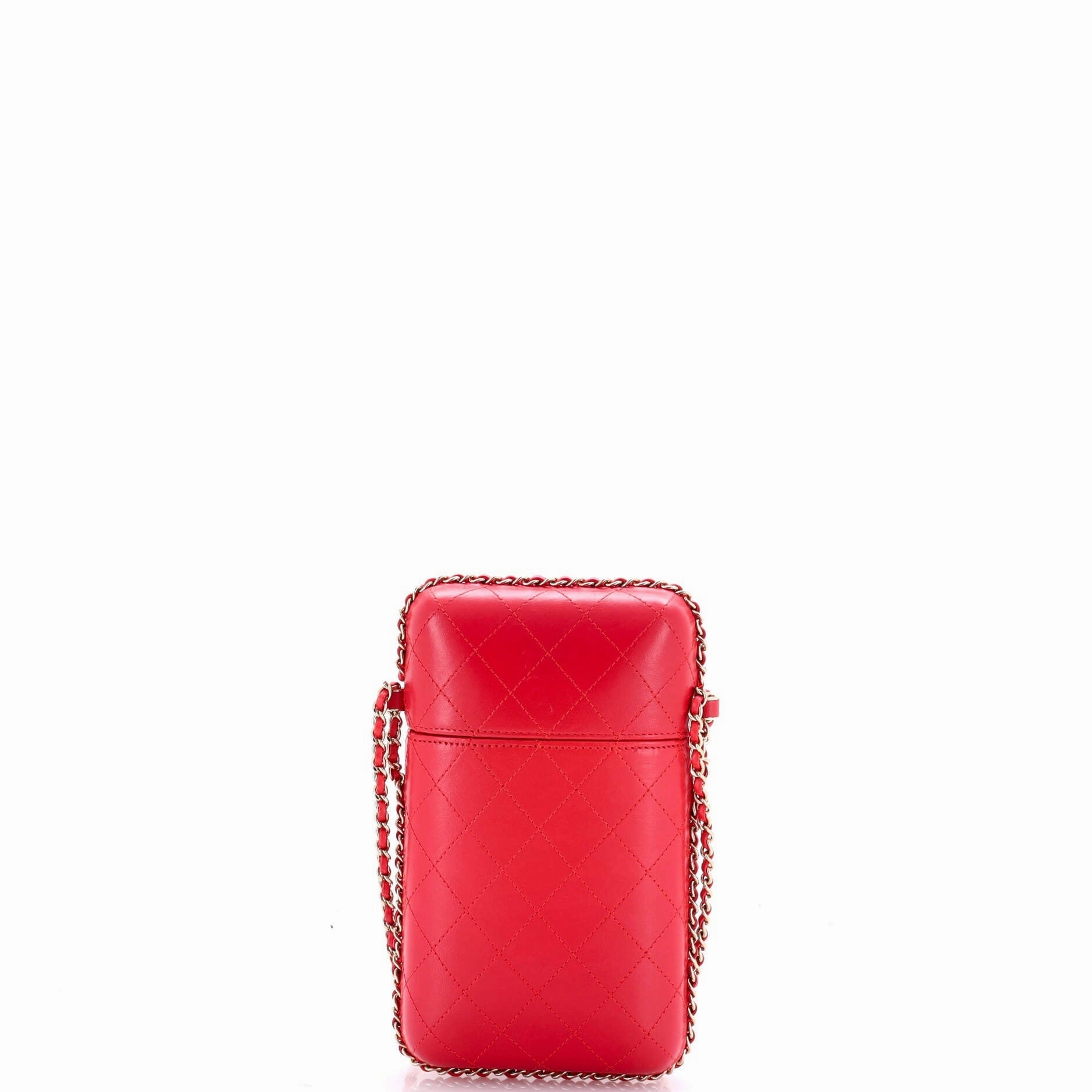 Chain Around Phone Holder Box Crossbody Quilted Lambskin