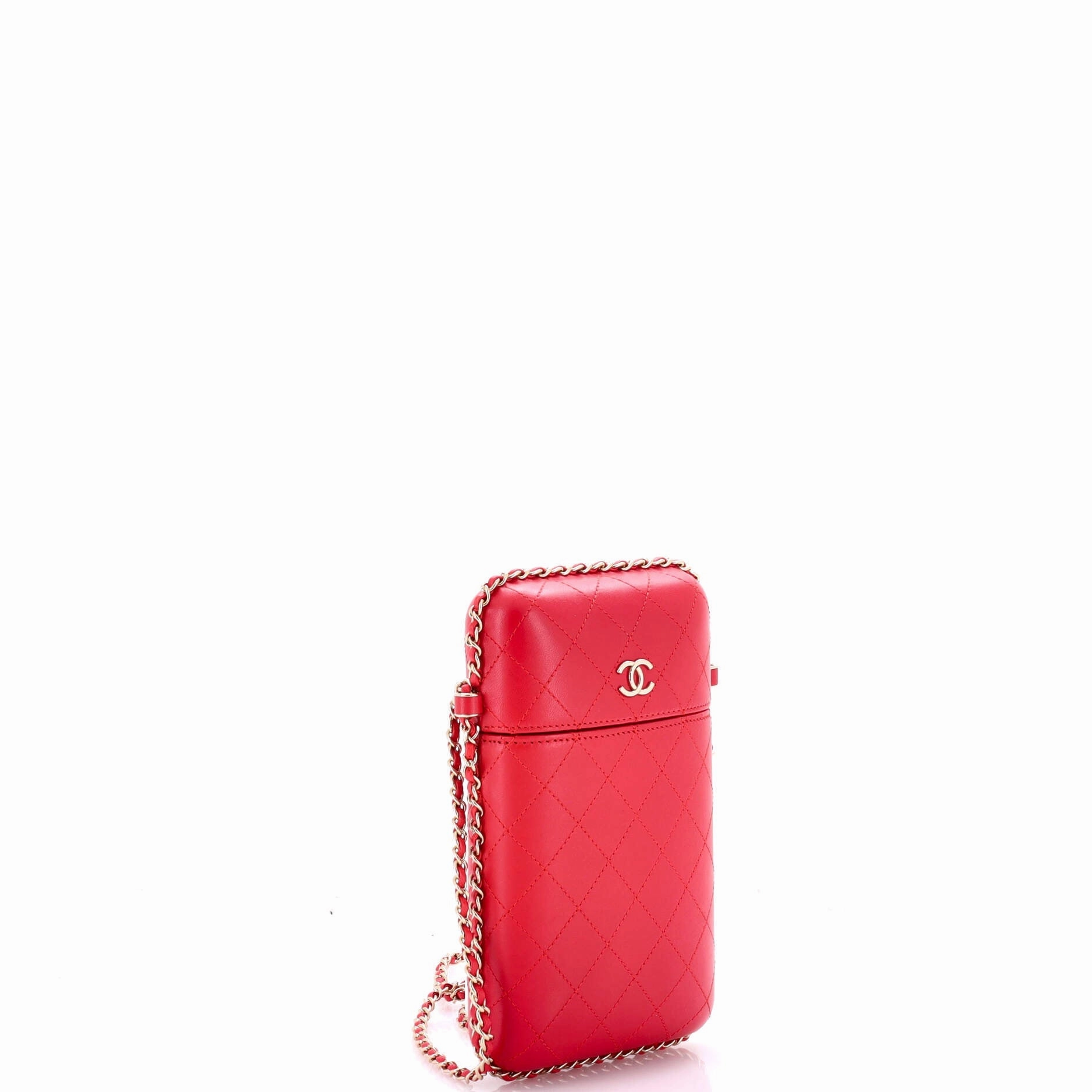 Chain Around Phone Holder Box Crossbody Quilted Lambskin