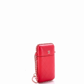 Chain Around Phone Holder Box Crossbody Quilted Lambskin