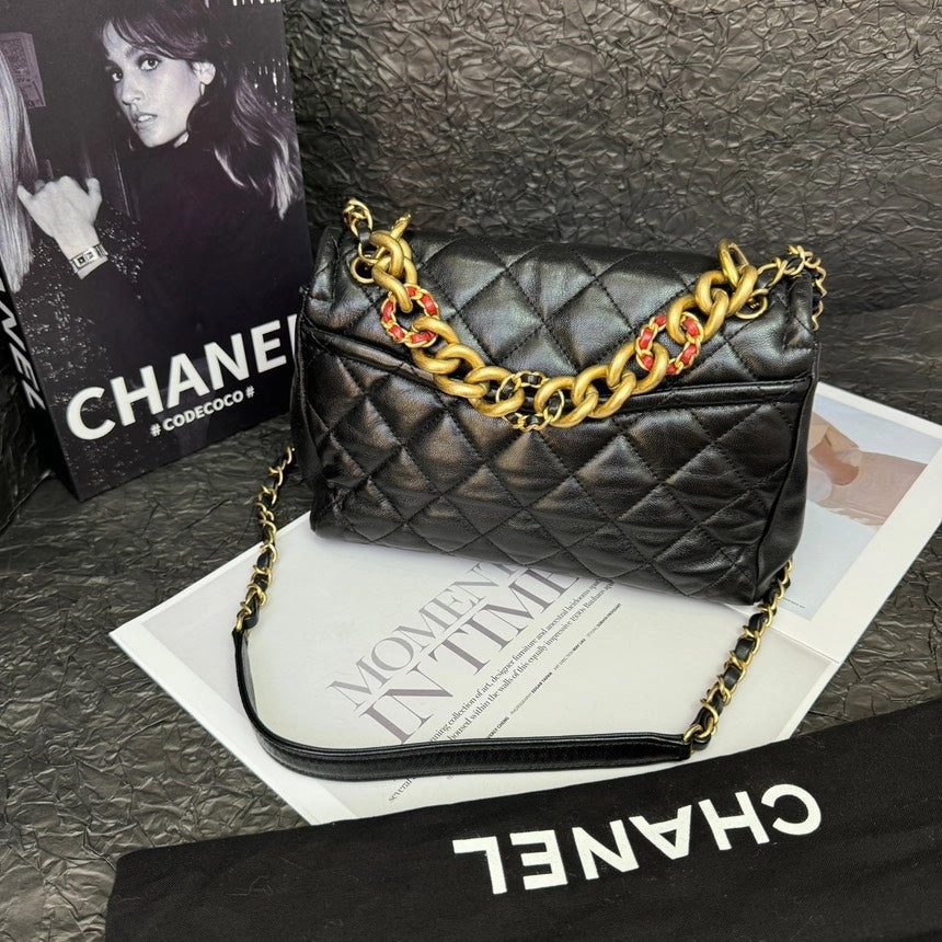 Chanel 19A Black Gold Tofu Chain Crossbody Bag