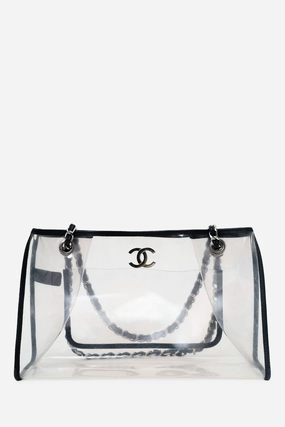 Chanel 2006-08 Black PVC Leather Trimmed CC Tote (As Is)