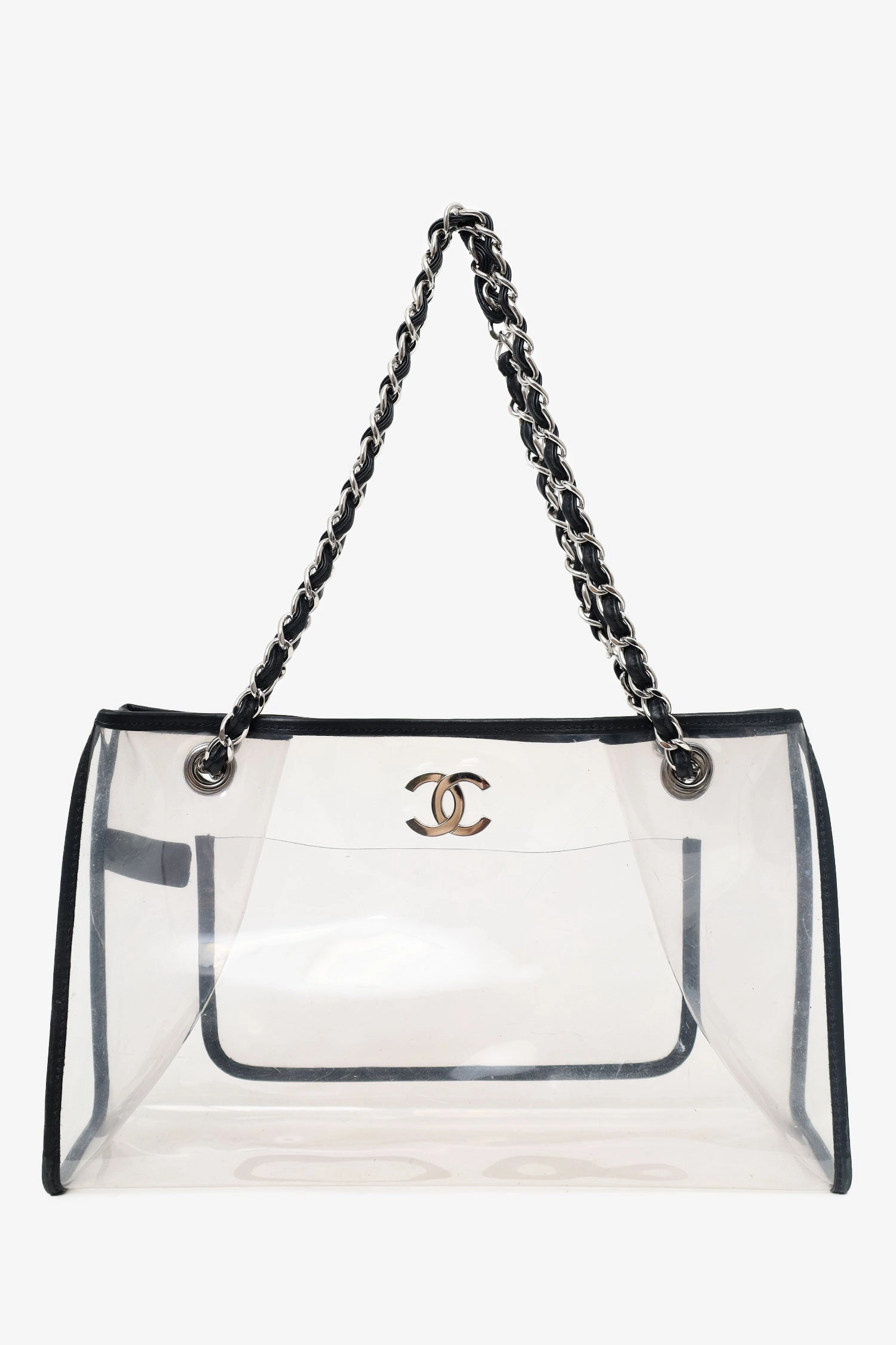 Chanel 2006-08 Black PVC Leather Trimmed CC Tote (As Is)