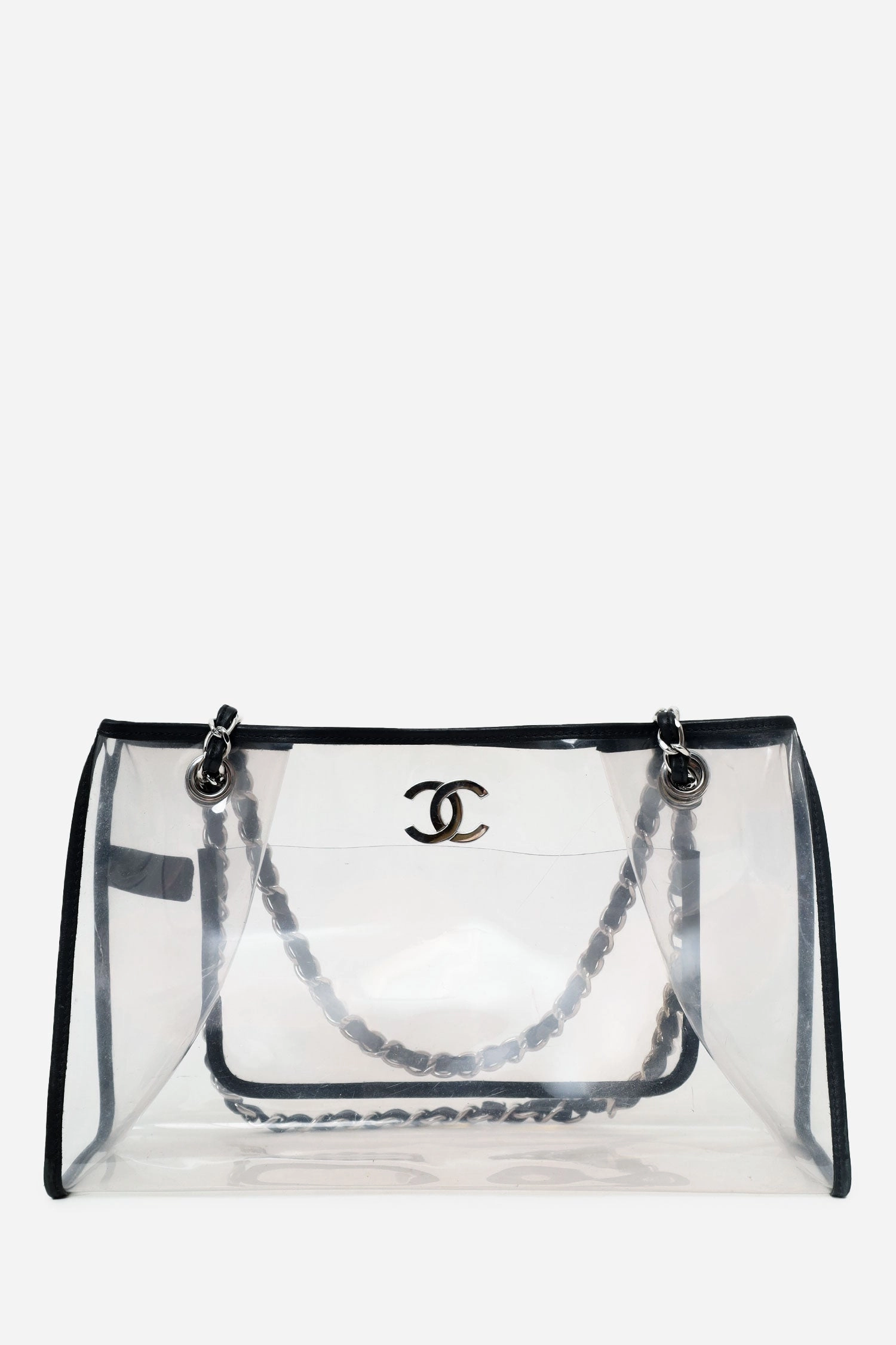 Chanel 2006-08 Black PVC Leather Trimmed CC Tote (As Is)