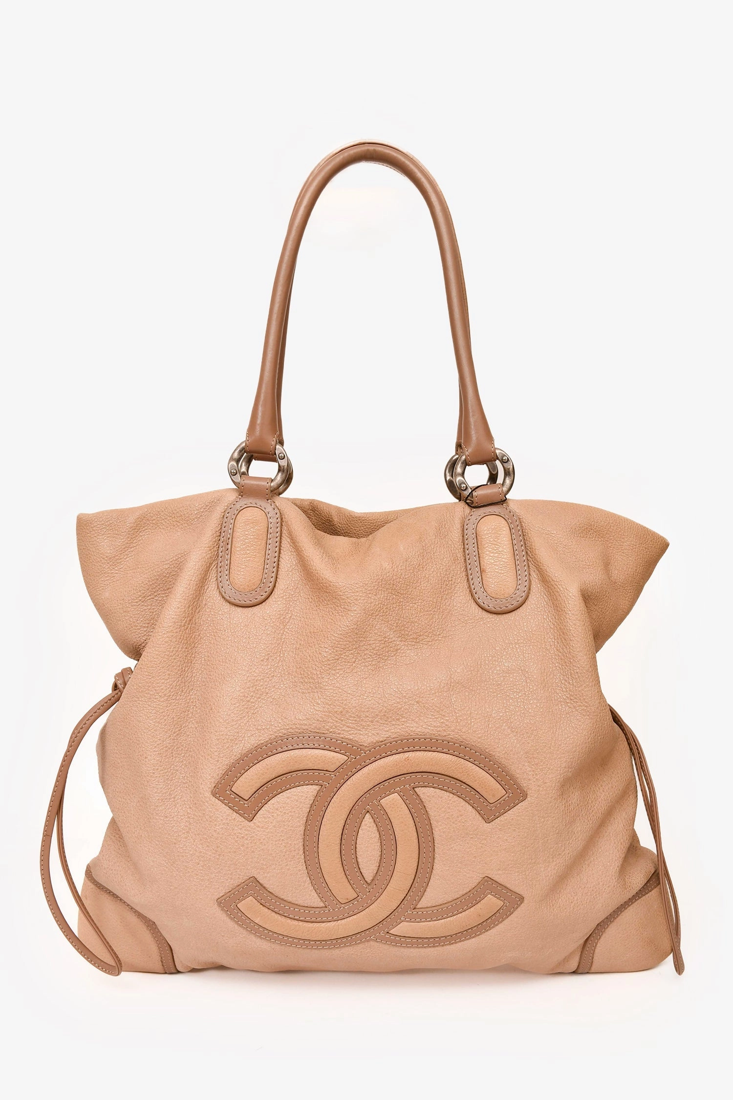 Chanel 2010-11 Beige Washed Leather Drawstring Bag