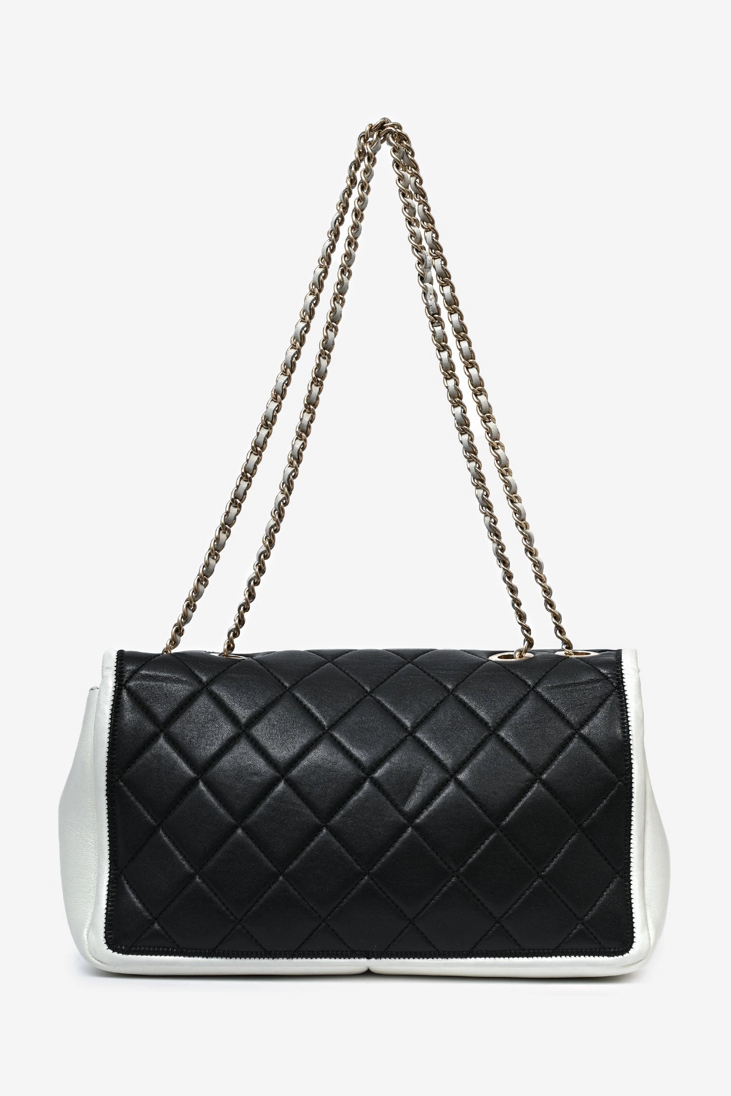 Chanel 2012/13 Black/White Lambskin Medium Graphic Flap Bag GHW (Refurbished)