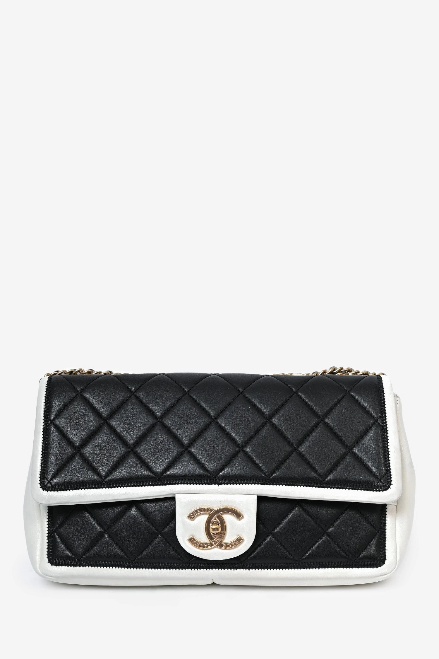Chanel 2012/13 Black/White Lambskin Medium Graphic Flap Bag GHW (Refurbished)