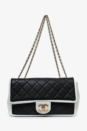 Chanel 2012/13 Black/White Lambskin Medium Graphic Flap Bag GHW (Refurbished)