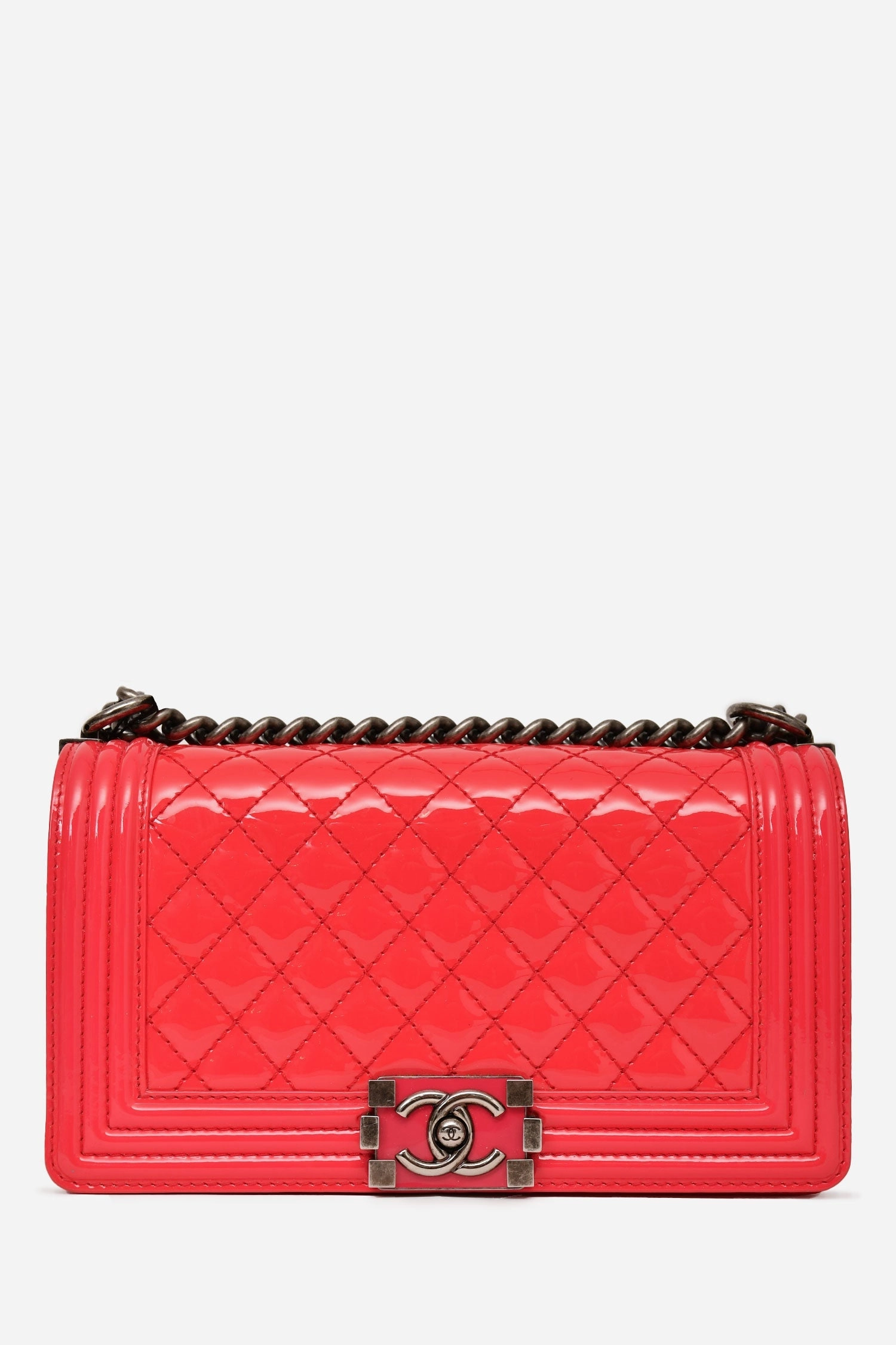 Chanel 2012/13 Neon Pink Patent Leather Medium Boy Bag