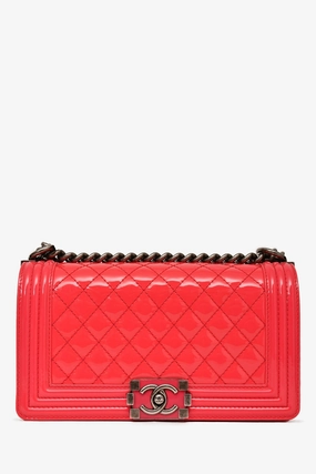 Chanel 2012/13 Neon Pink Patent Leather Medium Boy Bag