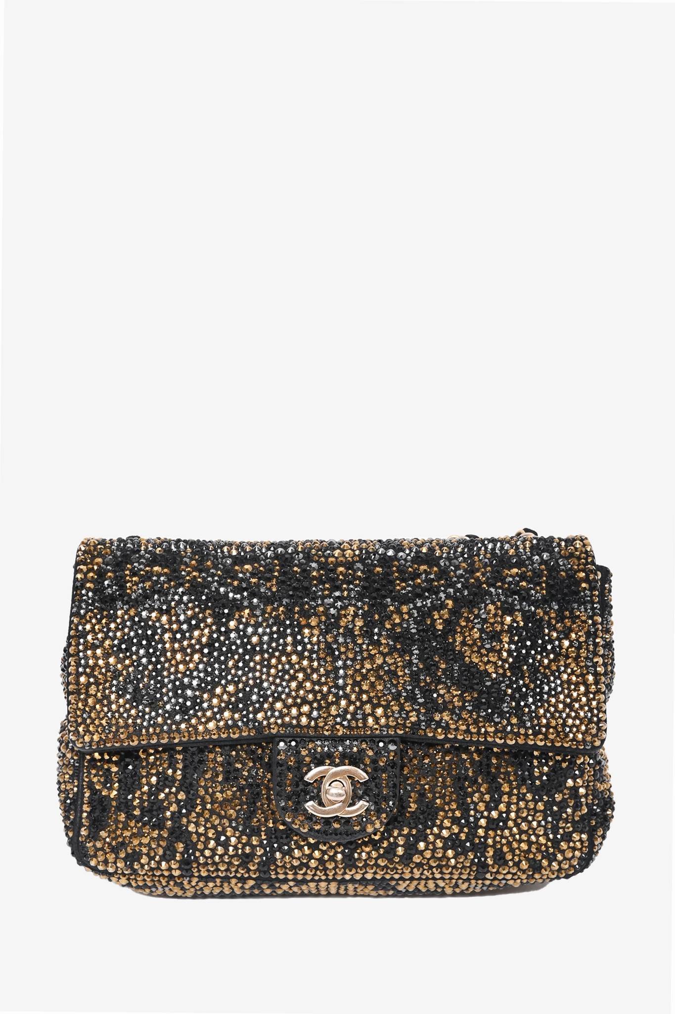 Chanel 2014-15 Black/Gold Swarovski Crystal Embellished Medium Single Flap Shoulder Bag