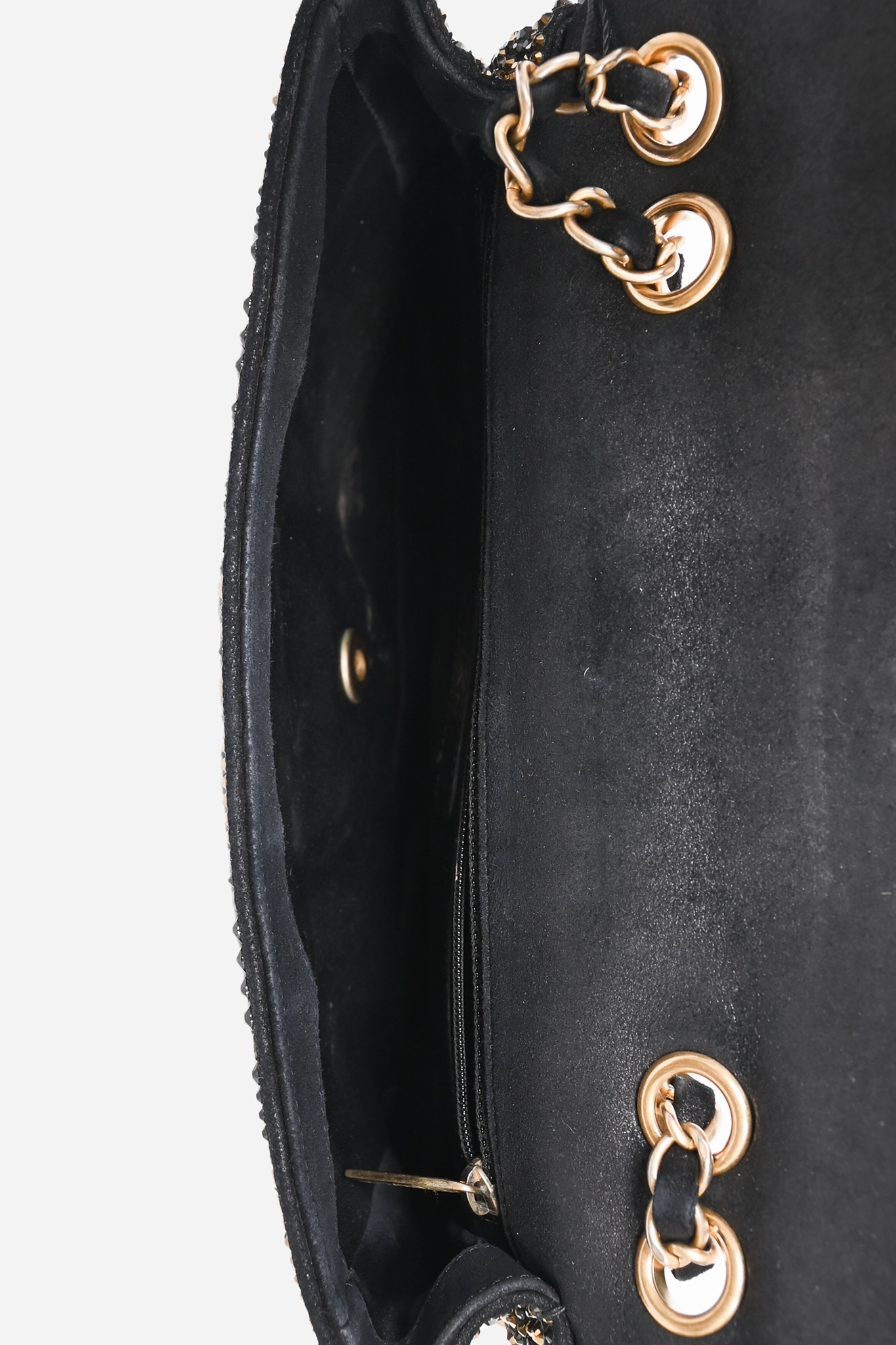 Chanel 2014-15 Black/Gold Swarovski Crystal Embellished Medium Single Flap Shoulder Bag