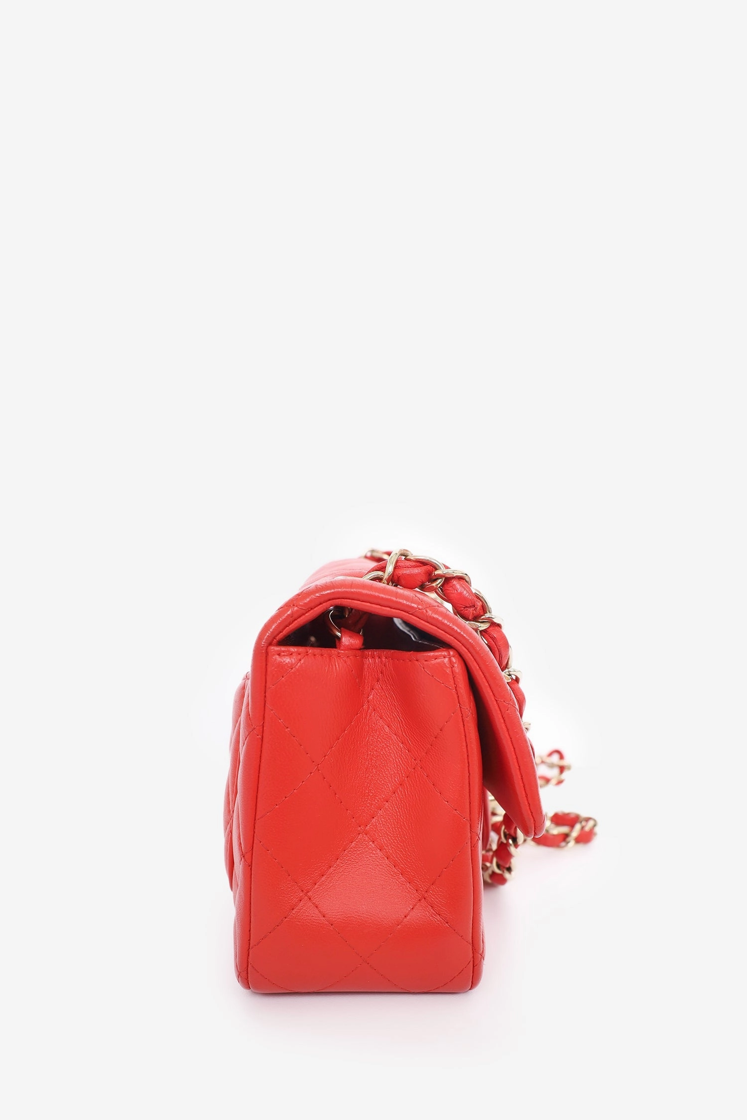 Chanel 2017 Red Lambskin Mini Rectangle Flap Bag