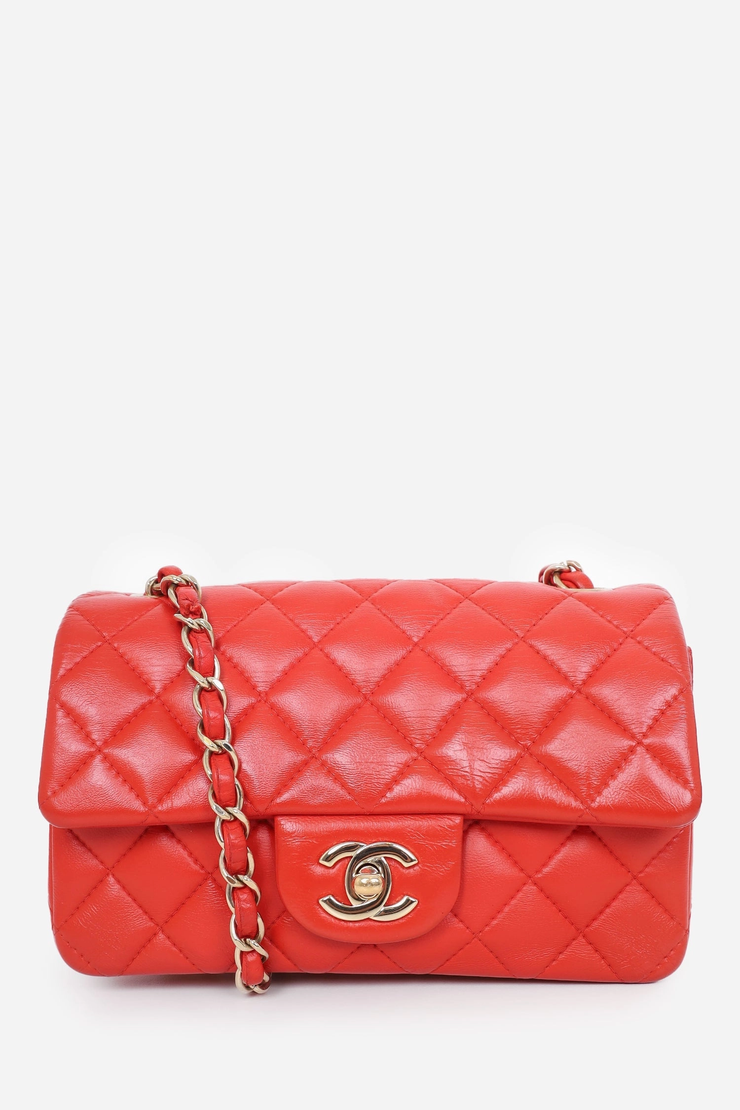 Chanel 2017 Red Lambskin Mini Rectangle Flap Bag