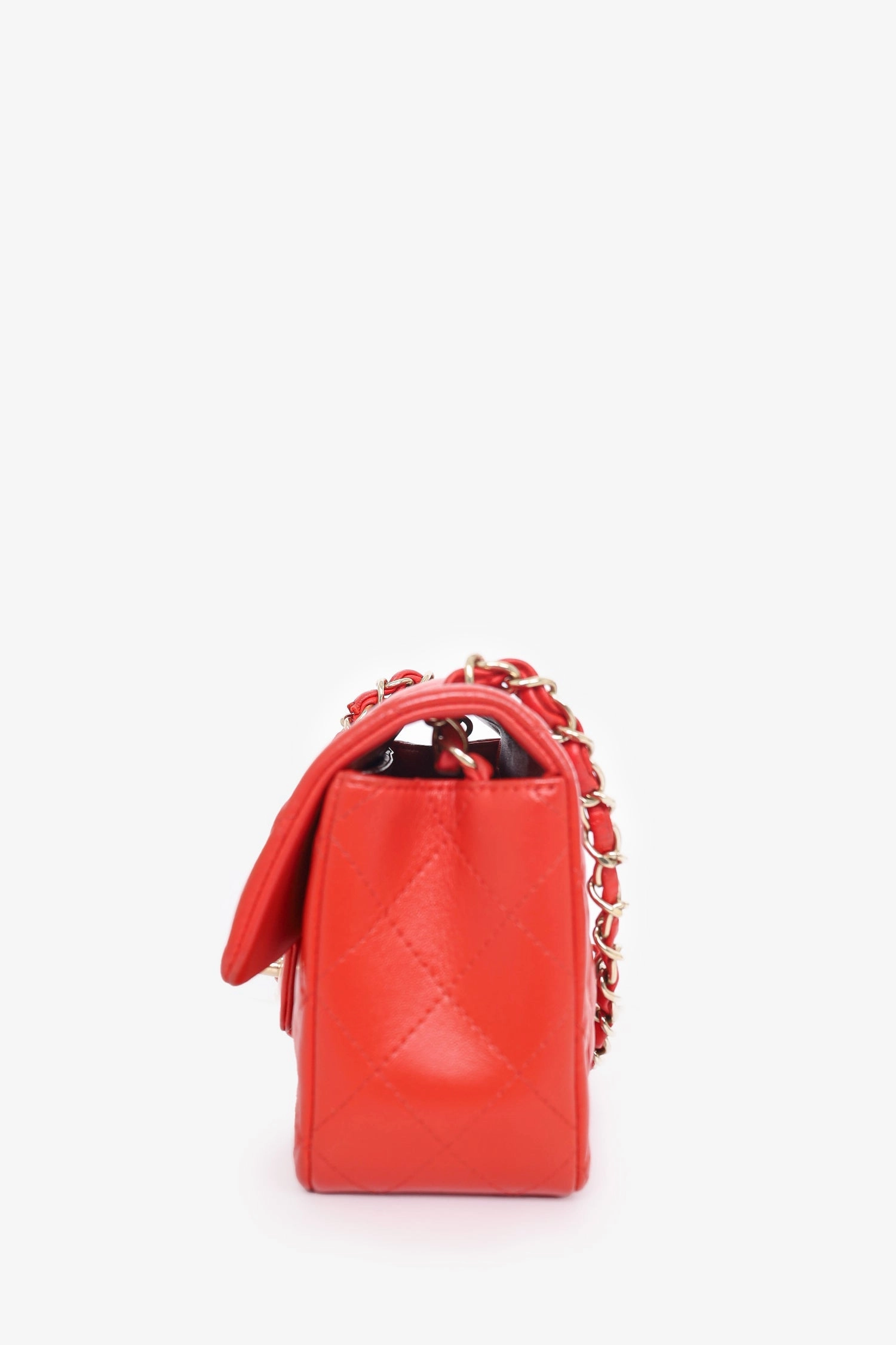 Chanel 2017 Red Lambskin Mini Rectangle Flap Bag
