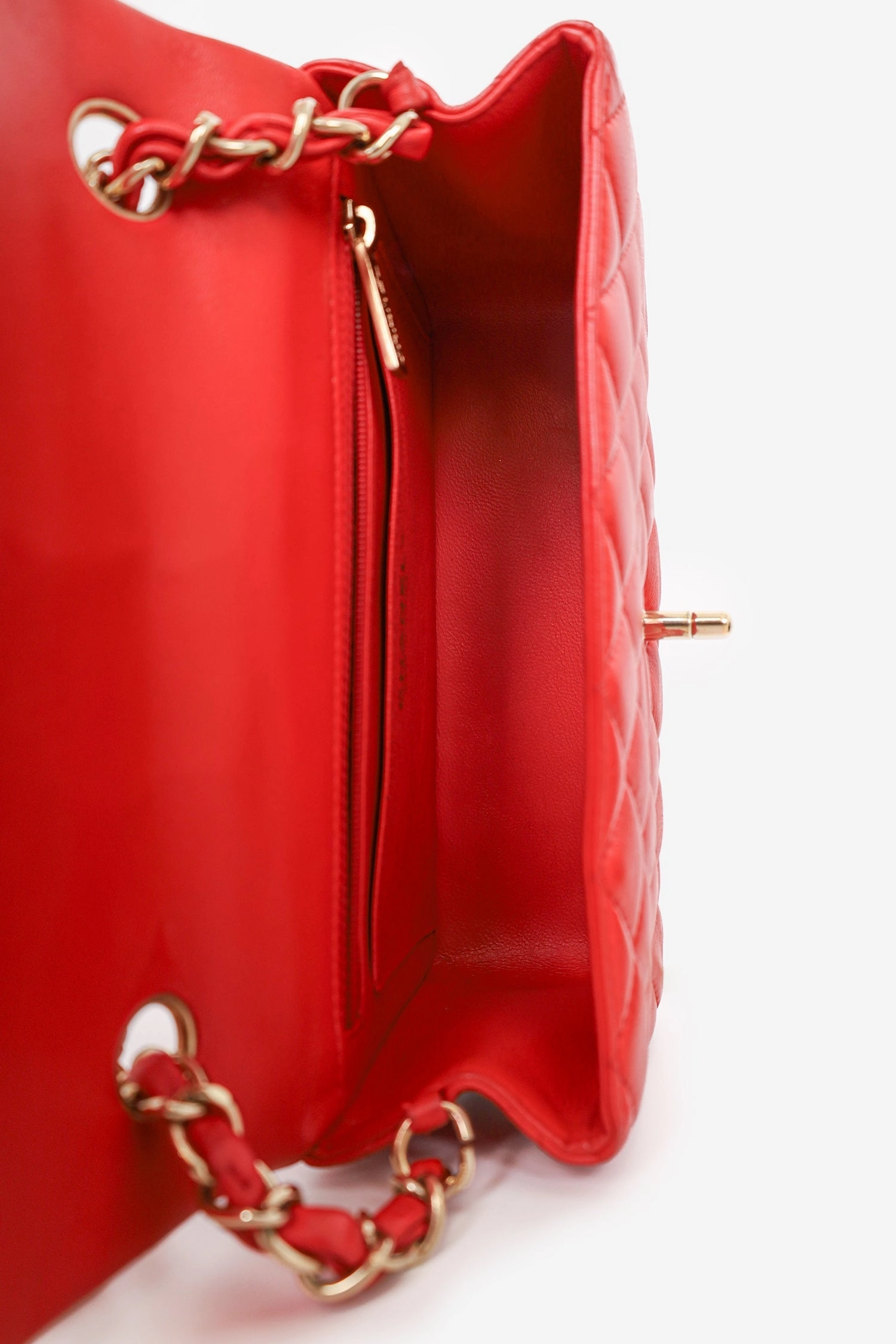 Chanel 2017 Red Lambskin Mini Rectangle Flap Bag