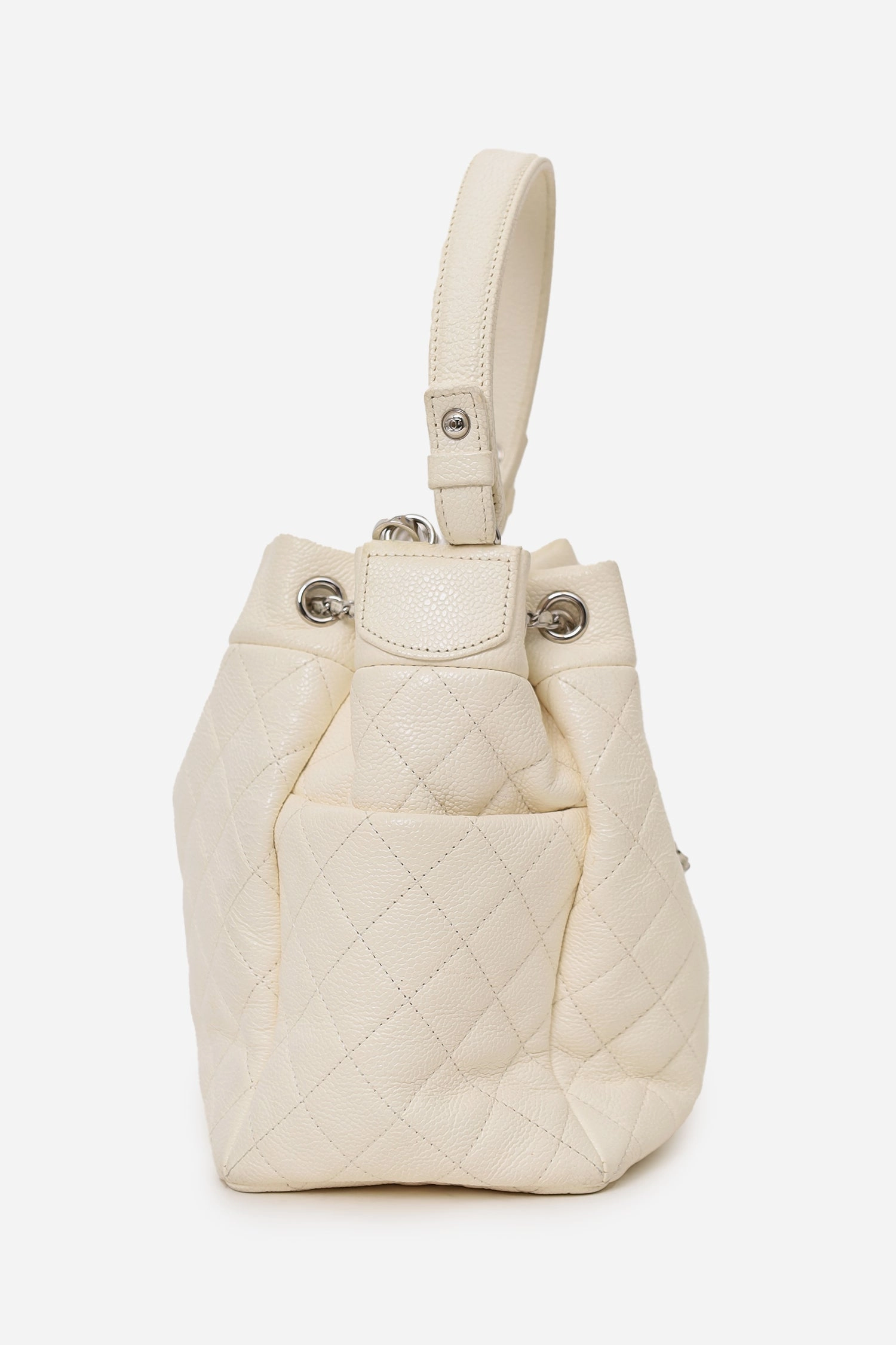Chanel 2019-20 Cream Caviar Leather CC Chain Drawstring Bucket Bag