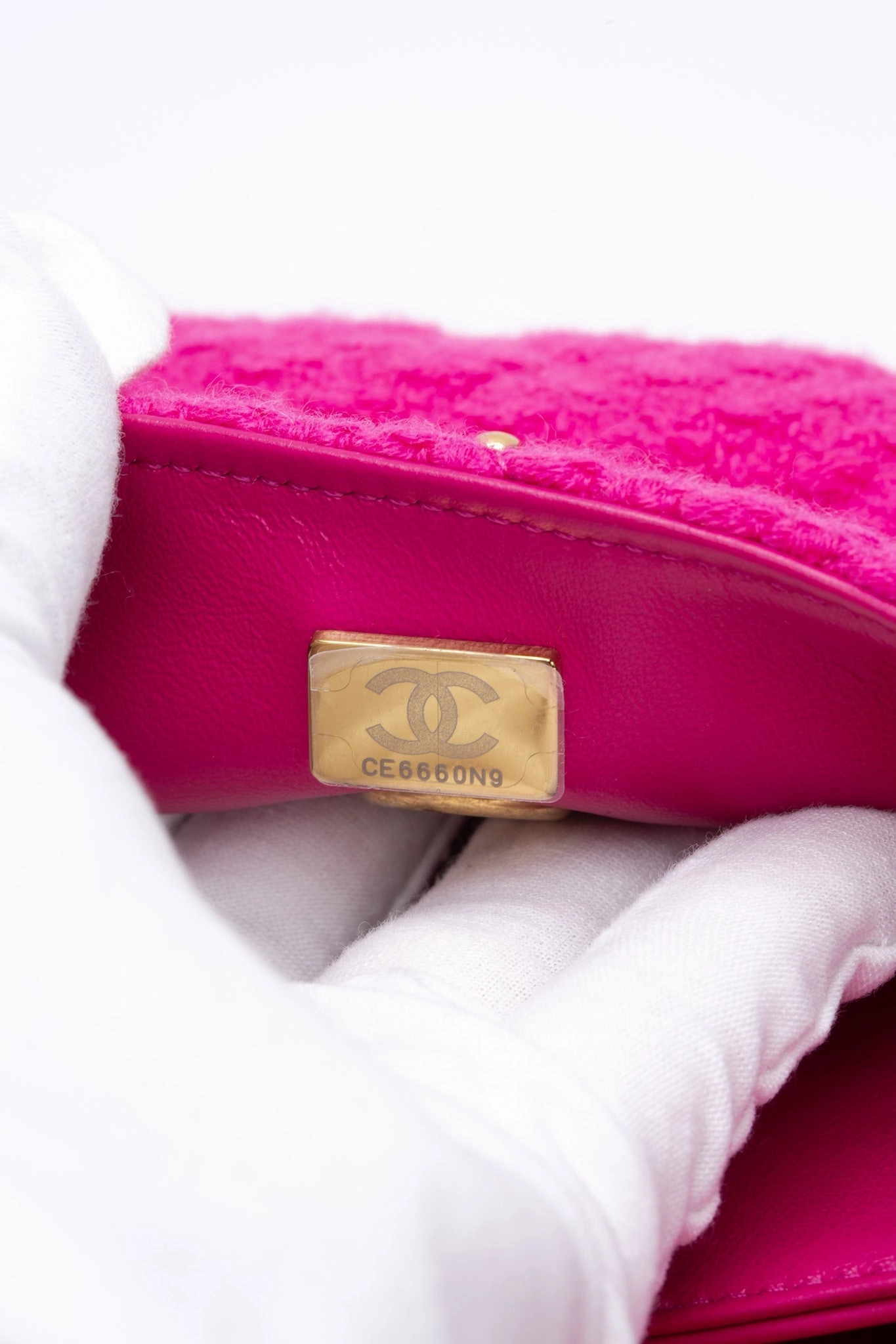 CHANEL 22K Fuchsia Tweed Quilted Mini Bijoux Flap Crossbody Bag