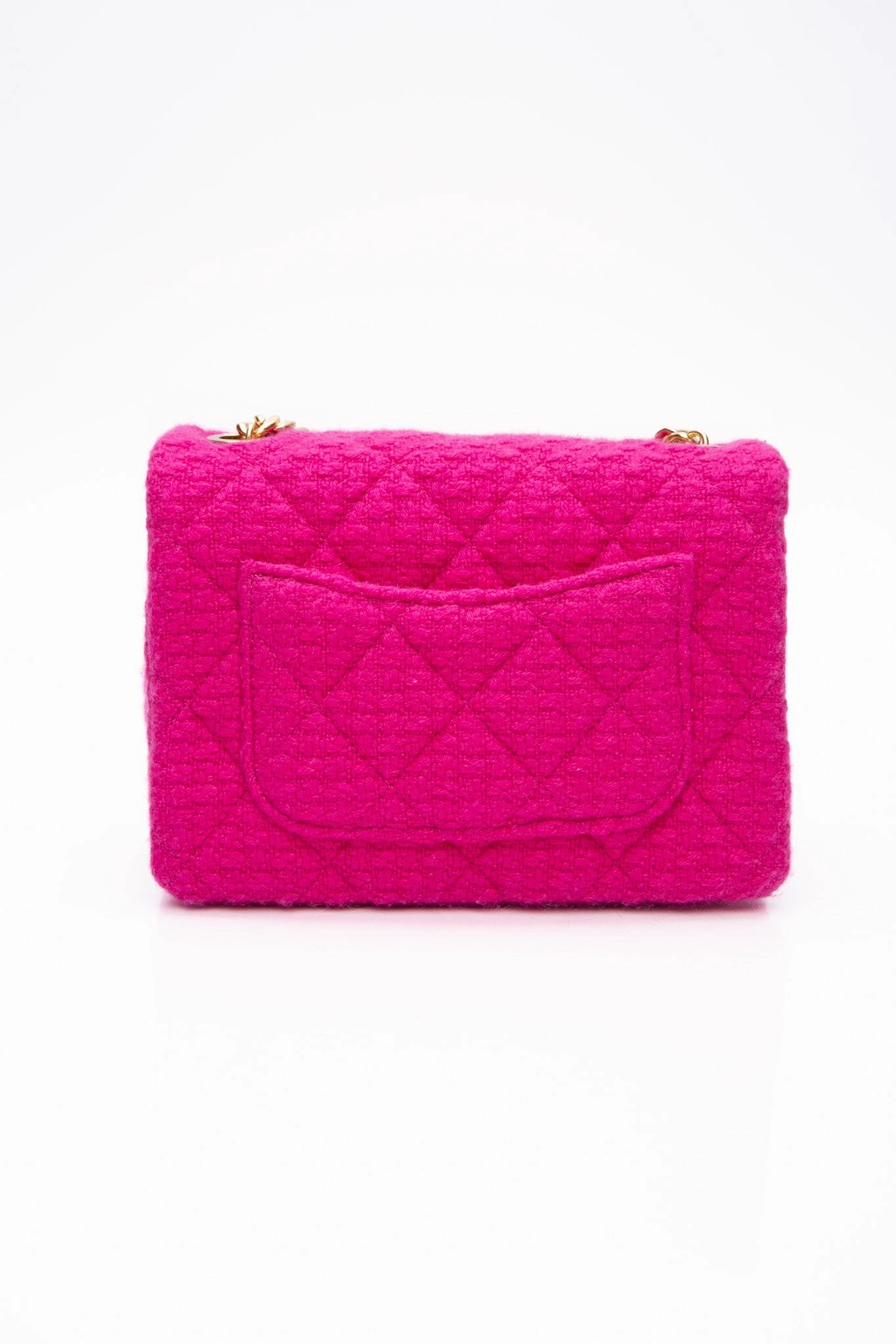 CHANEL 22K Fuchsia Tweed Quilted Mini Bijoux Flap Crossbody Bag