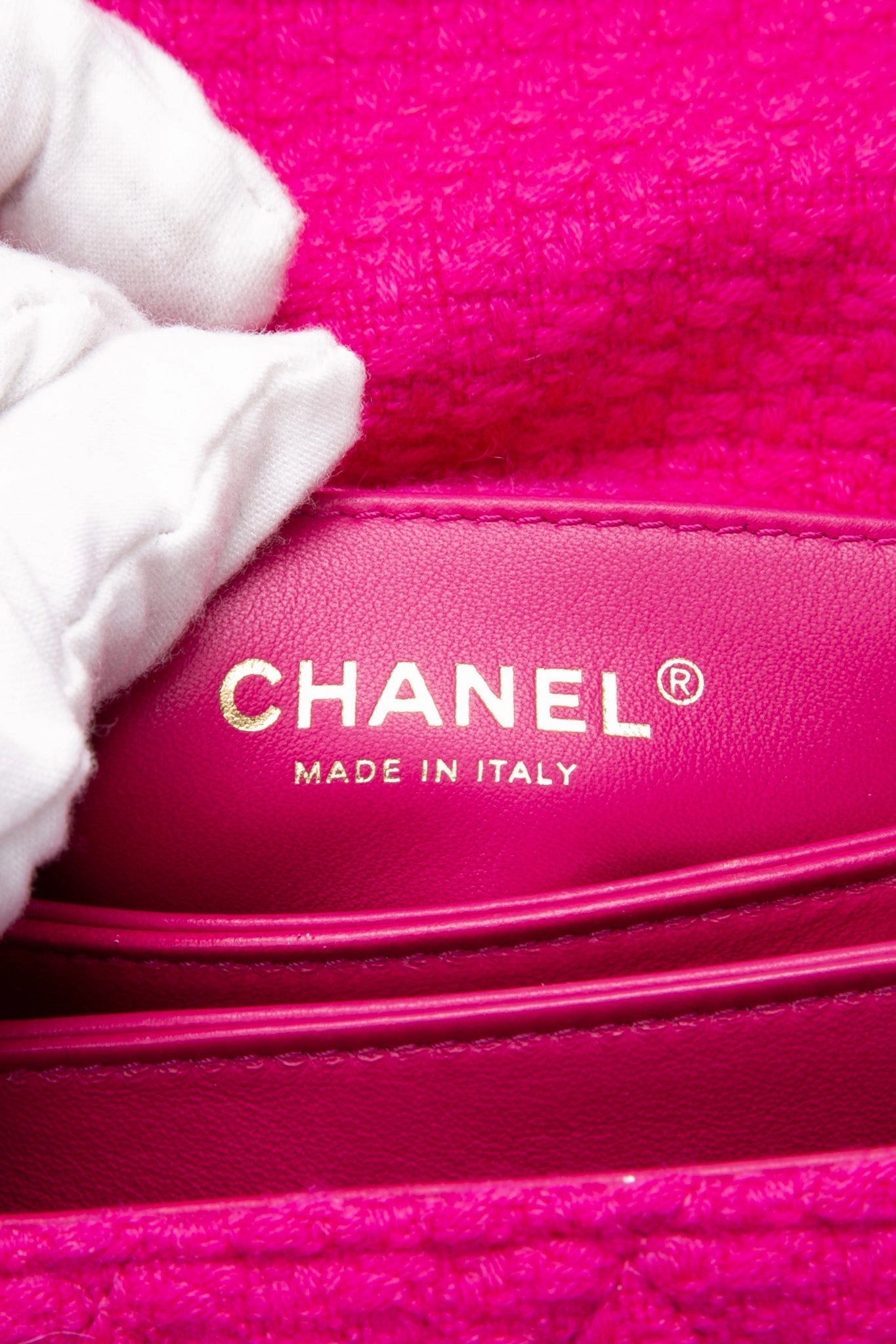 CHANEL 22K Fuchsia Tweed Quilted Mini Bijoux Flap Crossbody Bag