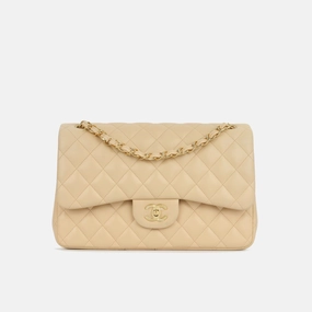 Chanel - Classic Flap Bag Jumbo - Beige Lambskin CGHW - Pre Loved - 2012